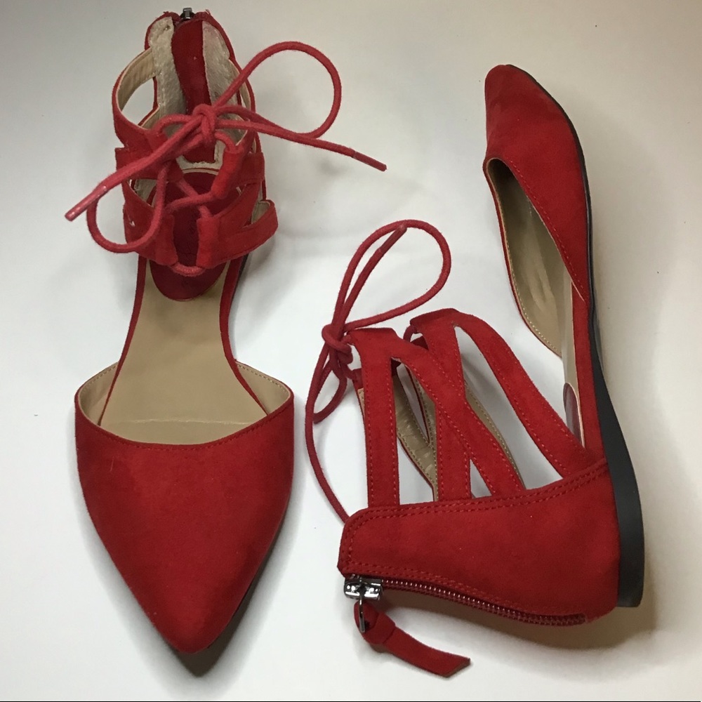 NWOB Amelia Grace "Cory" Red Ankle Laced Flats  6